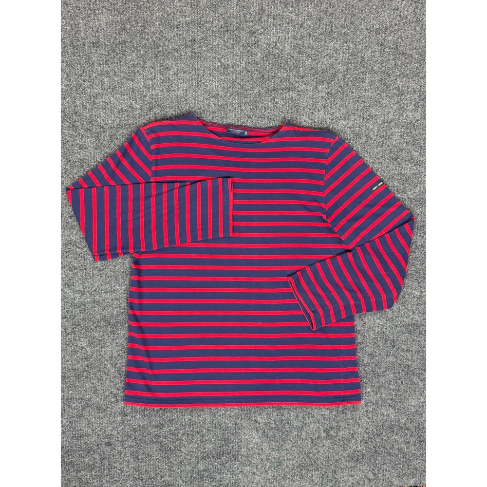 Saint James L'Atelier Breton Striped Shirt Navy Red Boat Neck Made in France S